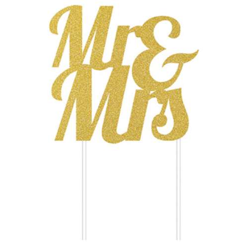 Mr and Mrs Cake Topper - Gold - Click Image to Close